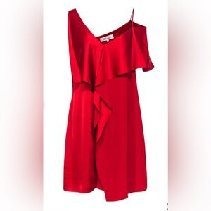 Diane Von Furstenberg Red Draped Dress W/ Flounce & Asymmetrical Shoulders/S-0